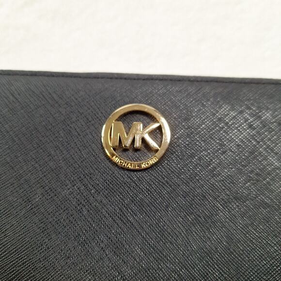 MICHAEL KORS Long Wallet MK Metal Logo Round Zip Black Plain Women's 4"x7" - Picture 2 of 10